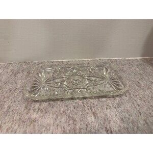Vintage Cut Glass Rectangular Tray Starburst Pinwheel Scalloped Edge Vanity Dish